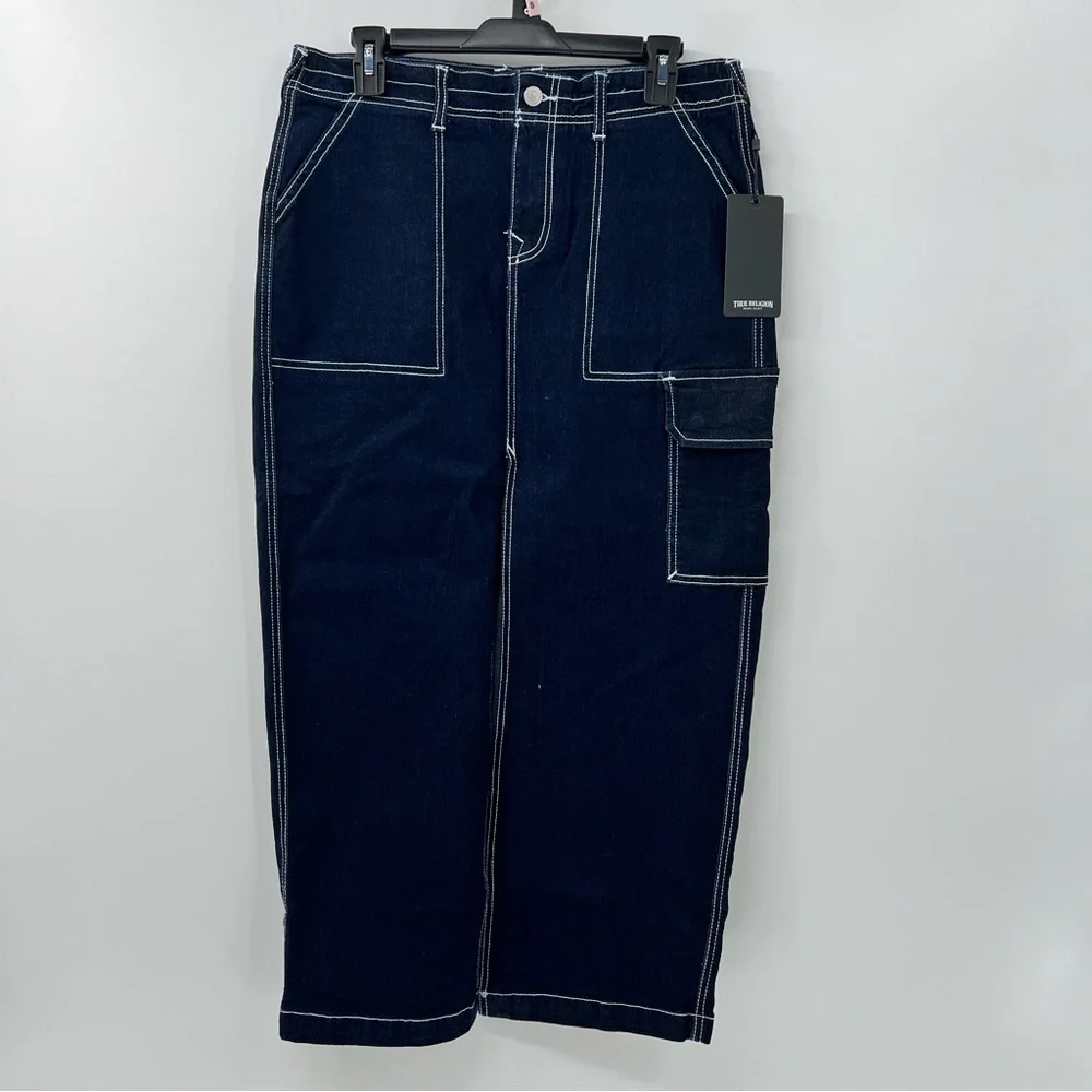 True Religion Cargo Denim Maxi Skirt 29 Dark Wash Y2K Utility NWT